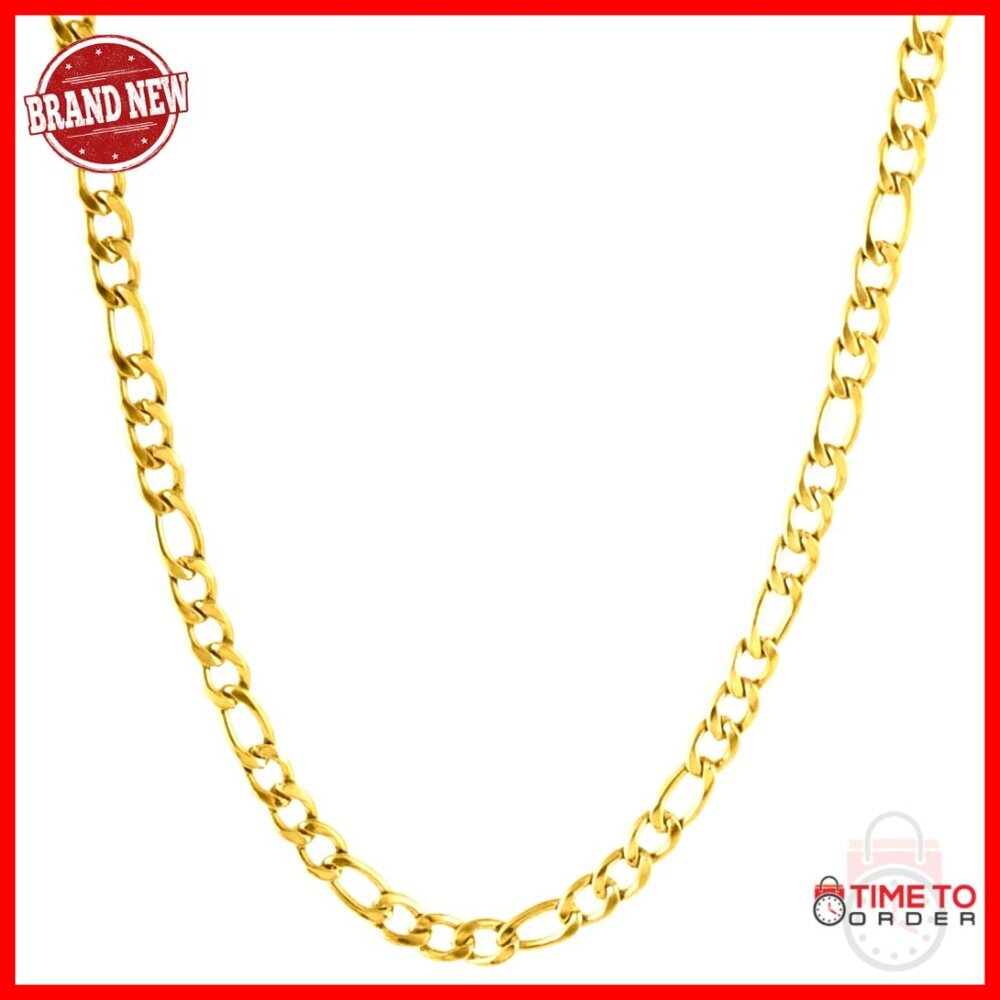 14K Solid Yellow Gold Figaro Chain Necklace Lobster Clasp 18-24 Inch